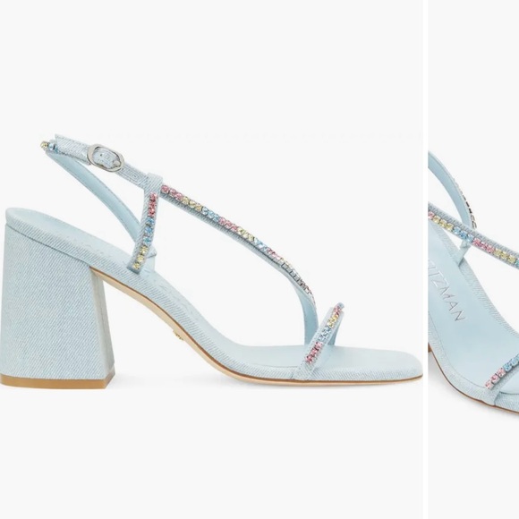 Stuart Weitzman 3” block heel studded baby blue sandals 10b - Picture 3 of 7